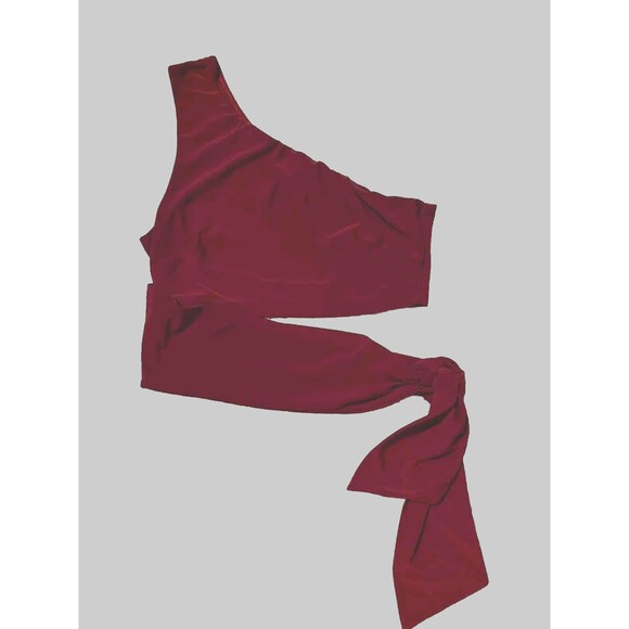 Blue Blush One Shoulder Wrap Crop Top Tank In Burgundy Size Small - Picture 1 of 4
